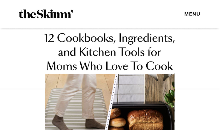 Screenshot of The Skimm article "12 Cookbooks, Ingredients, and Kitchen Tools for Moms Who Love To Cook"