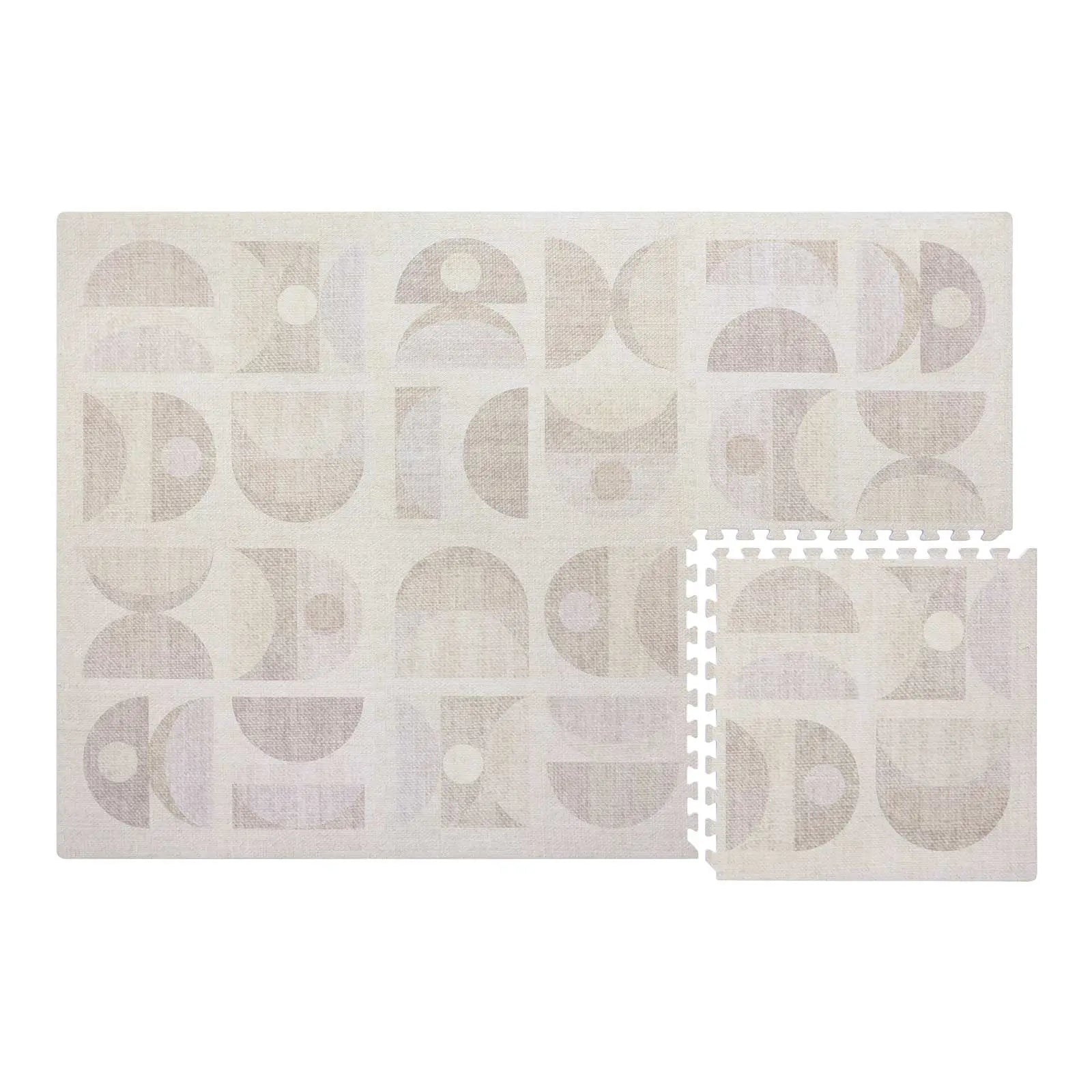 Luna sandstone neutral geometric print playmat shown in size 4x6 with 1 tile exposed