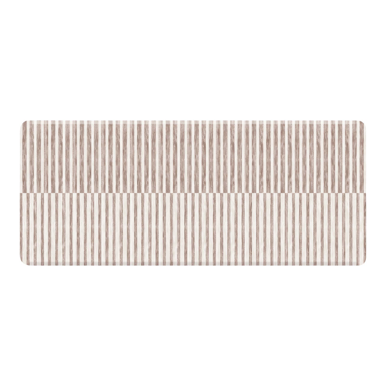 Reese chai beige and white inverted stripe standing mat shown in size 30x72