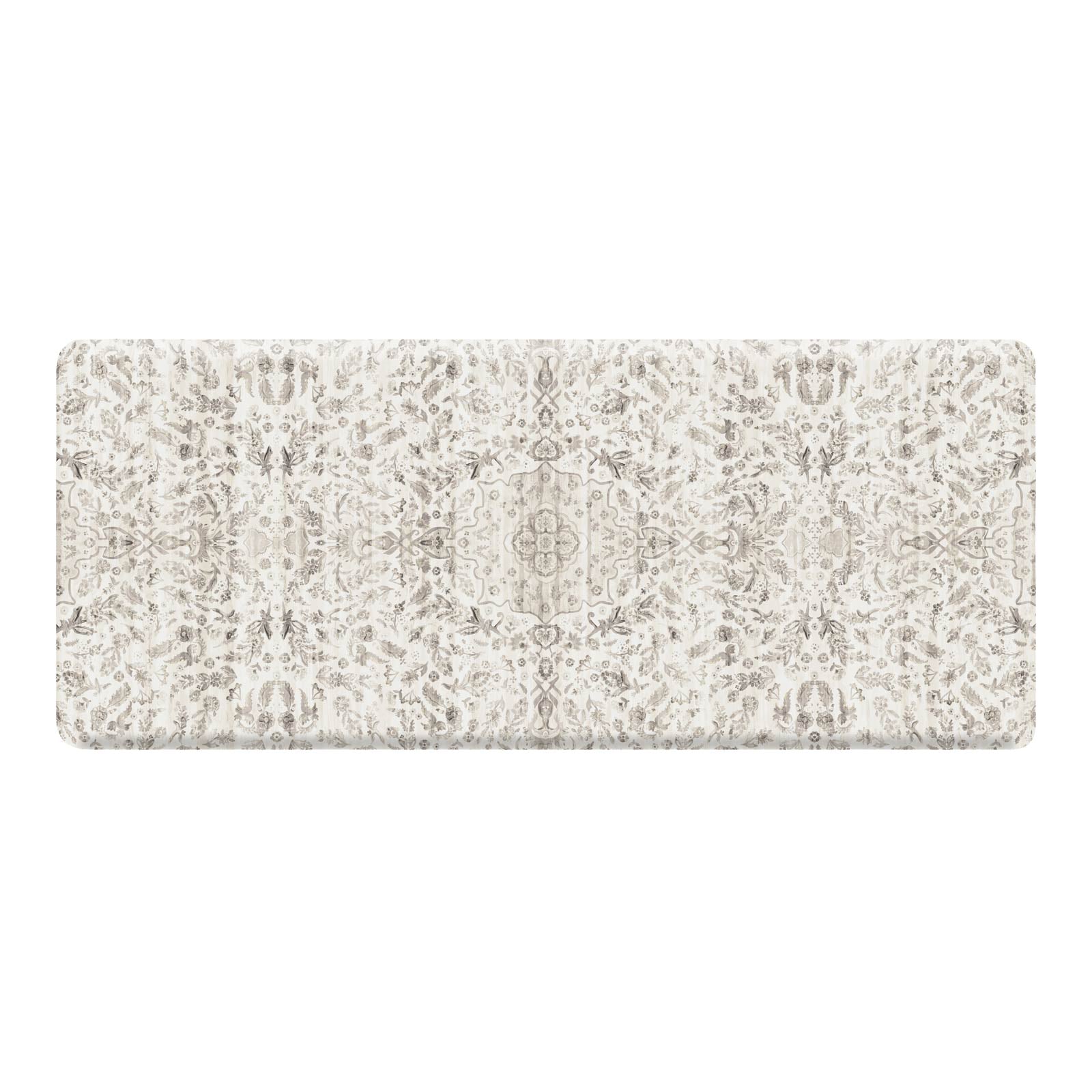 Emile latte neutral floral boho kitchen mat shown in size 30x72