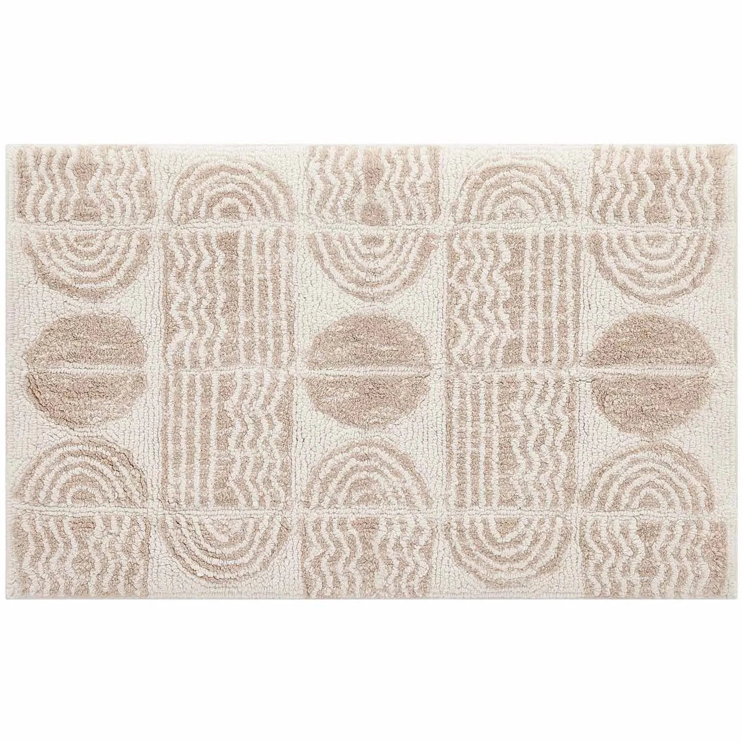 Ada Pebble neutral and white geometric print bath mat in size 21x34