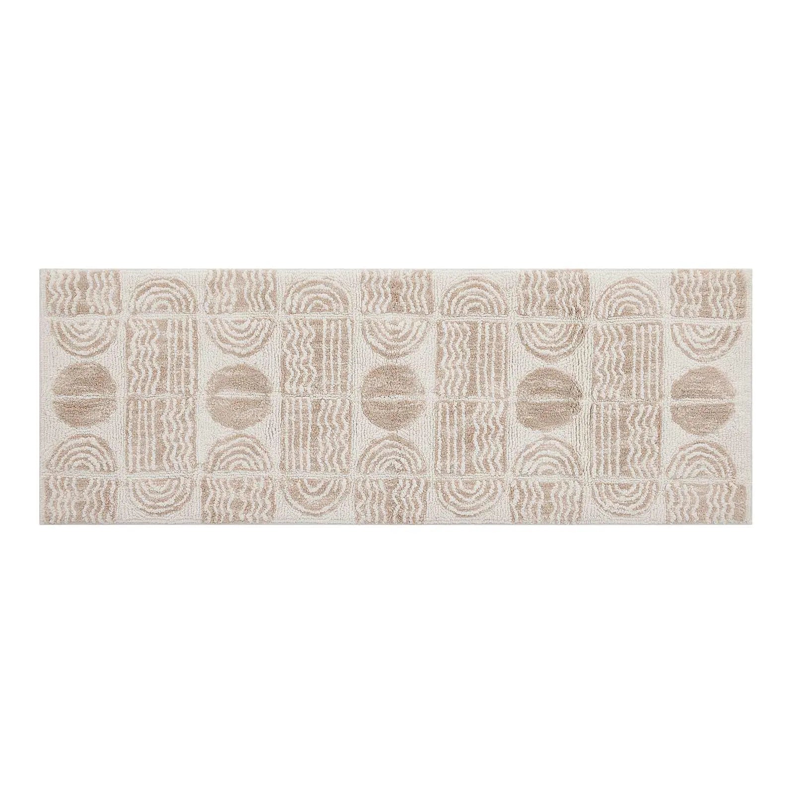 Ada Pebble neutral and white geometric print bath mat in size 21x58