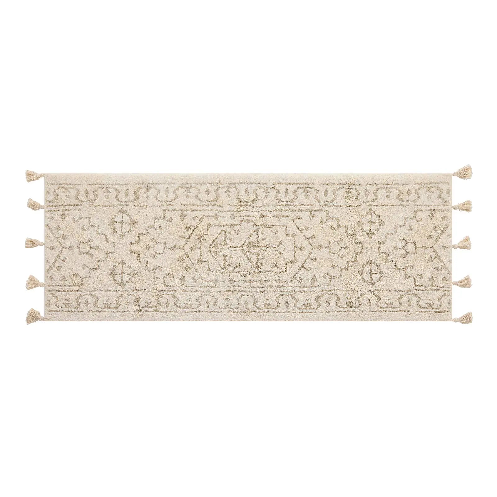 Arden pearl cream and white persian print bath mat shown in size 21x58