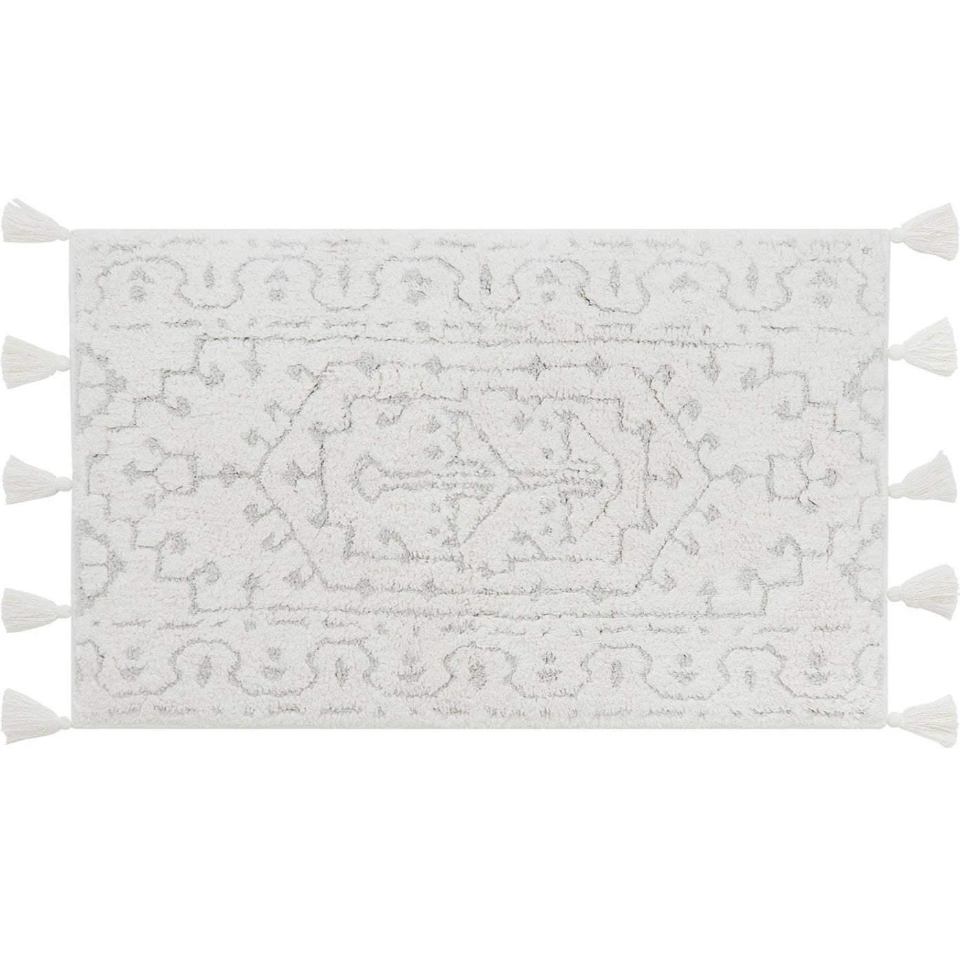 Arden wisp gray and white persian rug print bath mat in size 21x34