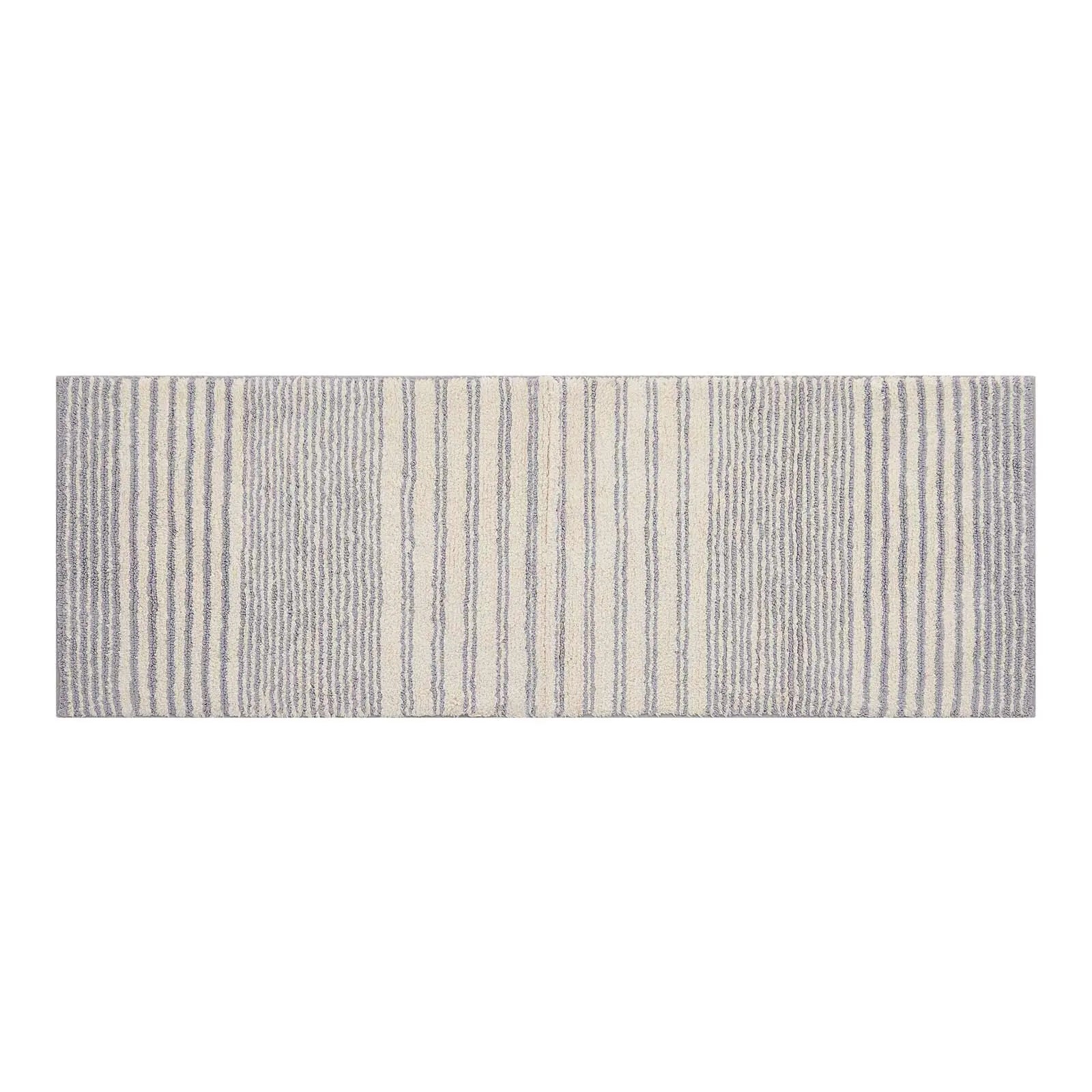 Coastal Nantucket blue and white stripe bath mat in size 21x58