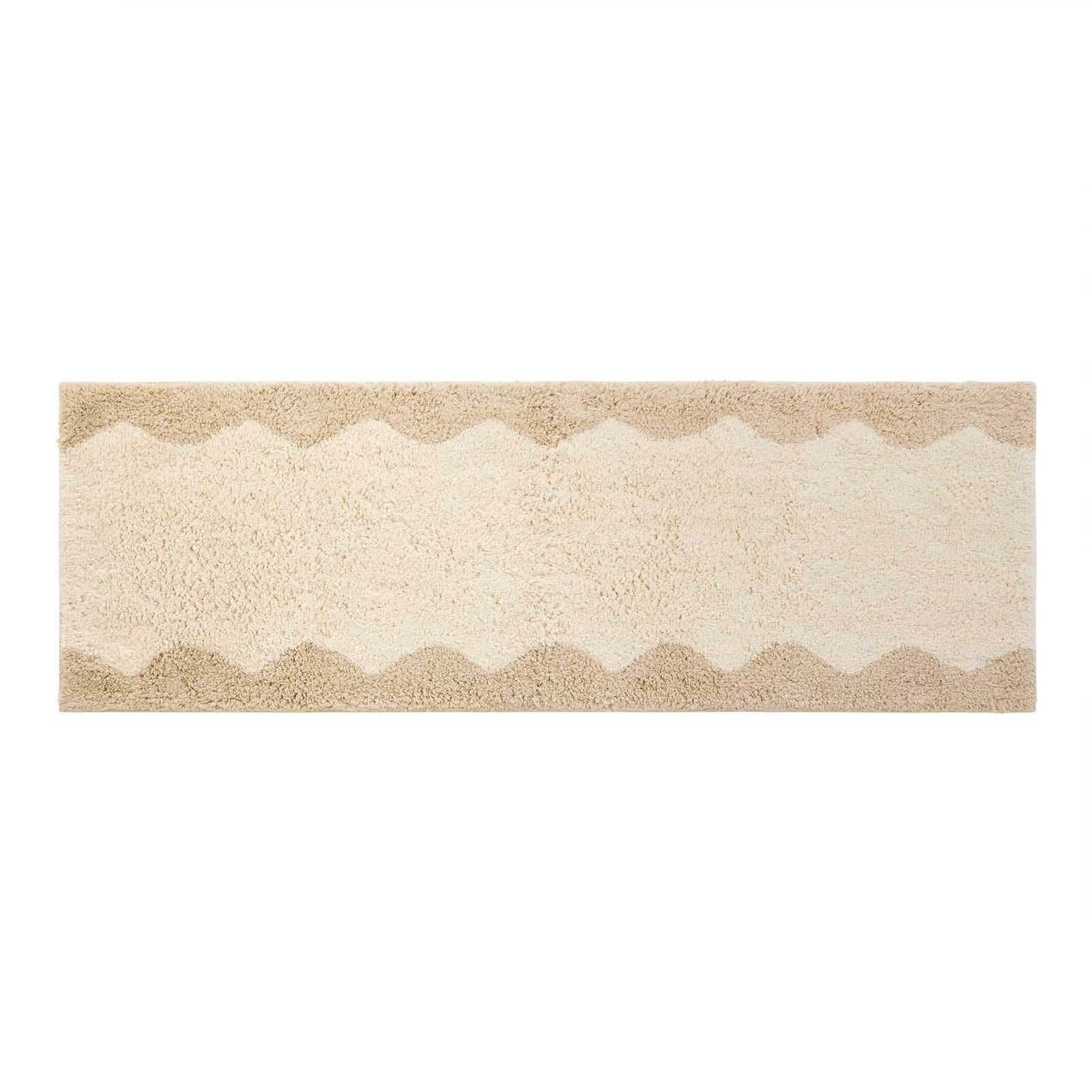 Harper au lait beige scallop print bath mat shown in size 24x70