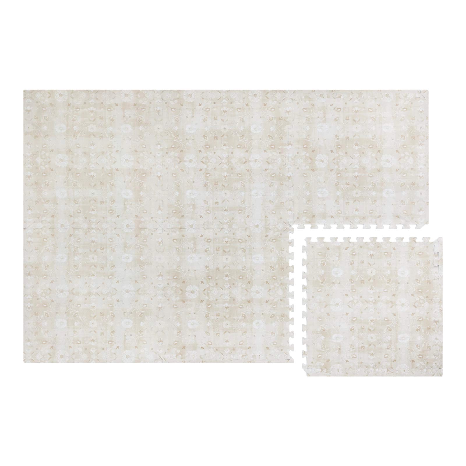 Gemma Chateau neutral floral play mat shown in size 4x6 with 1 tile exposed