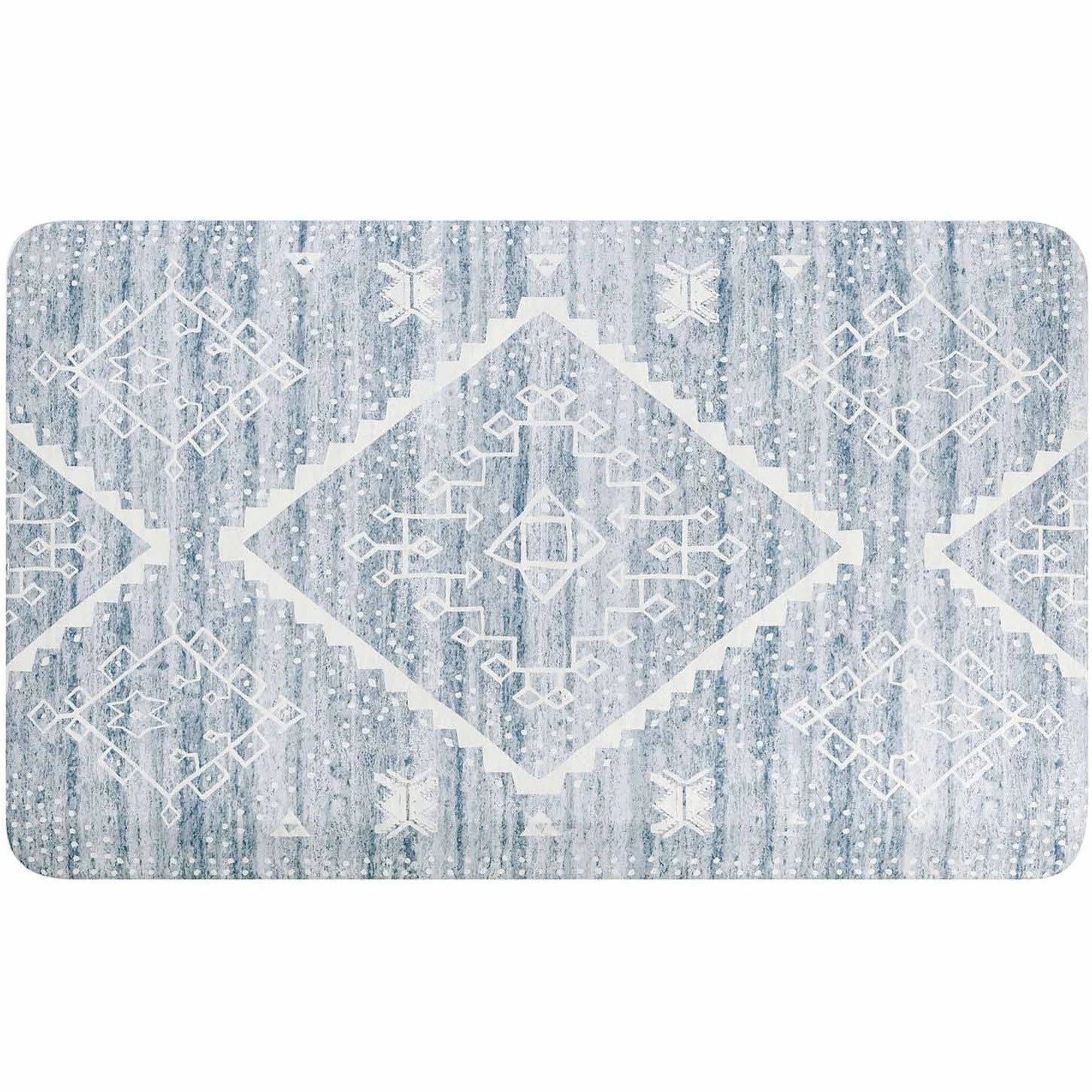 Ula blue and white boho print standing mat shown in size 22x36