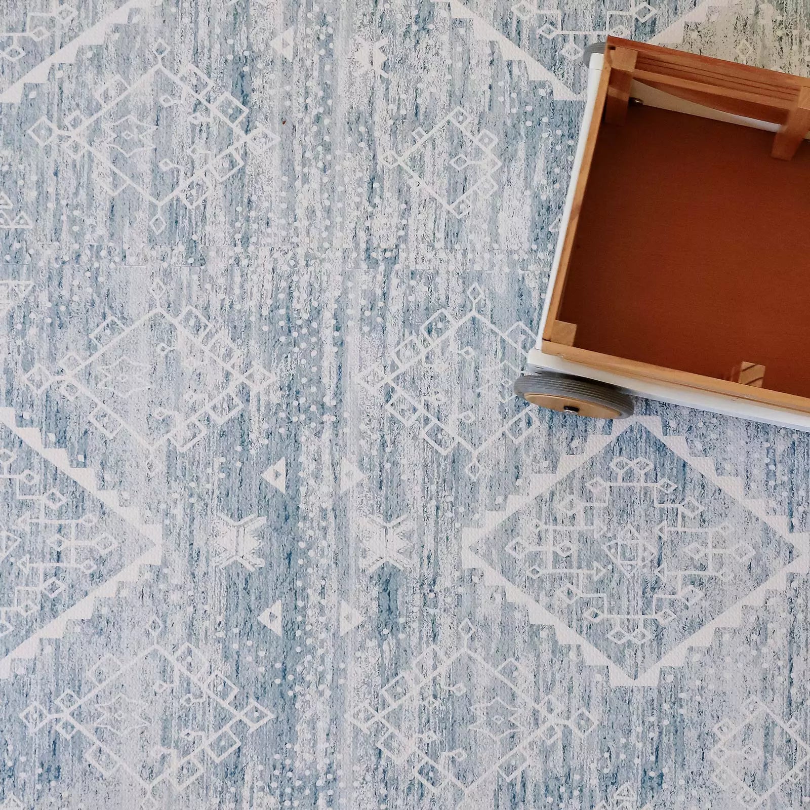 Indigo Blue Minimal Boho Pattern play mat pictured from above